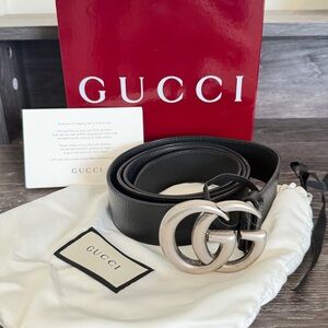 Gucci Black Belt with Silver GG Buckle